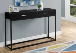 Accent Table, Console, Entryway, Narrow, Sofa, Storage Drawer, Living Room, Bedroom, Black Laminate, Black Metal, Contemporary, Modern