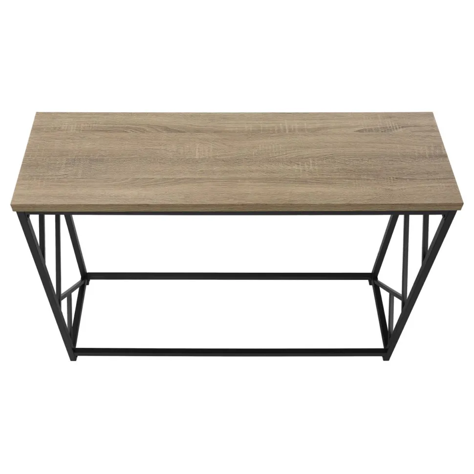 Accent Table, Console, Entryway, Narrow, Sofa, Living Room, Bedroom, Brown Laminate, Black Metal, Contemporary, Modern