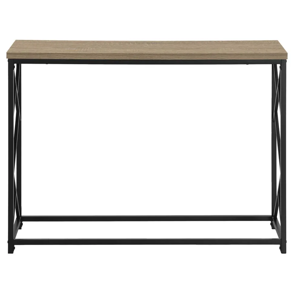 Accent Table, Console, Entryway, Narrow, Sofa, Living Room, Bedroom, Brown Laminate, Black Metal, Contemporary, Modern
