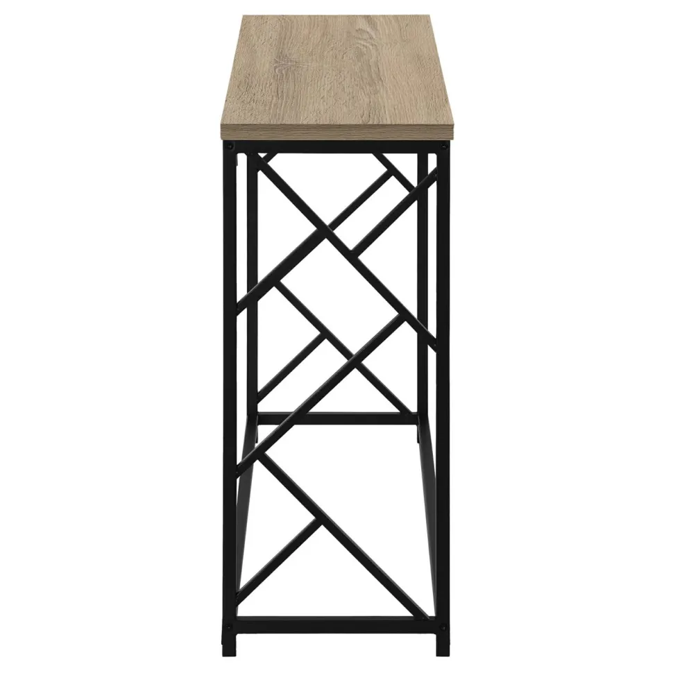 Accent Table, Console, Entryway, Narrow, Sofa, Living Room, Bedroom, Brown Laminate, Black Metal, Contemporary, Modern