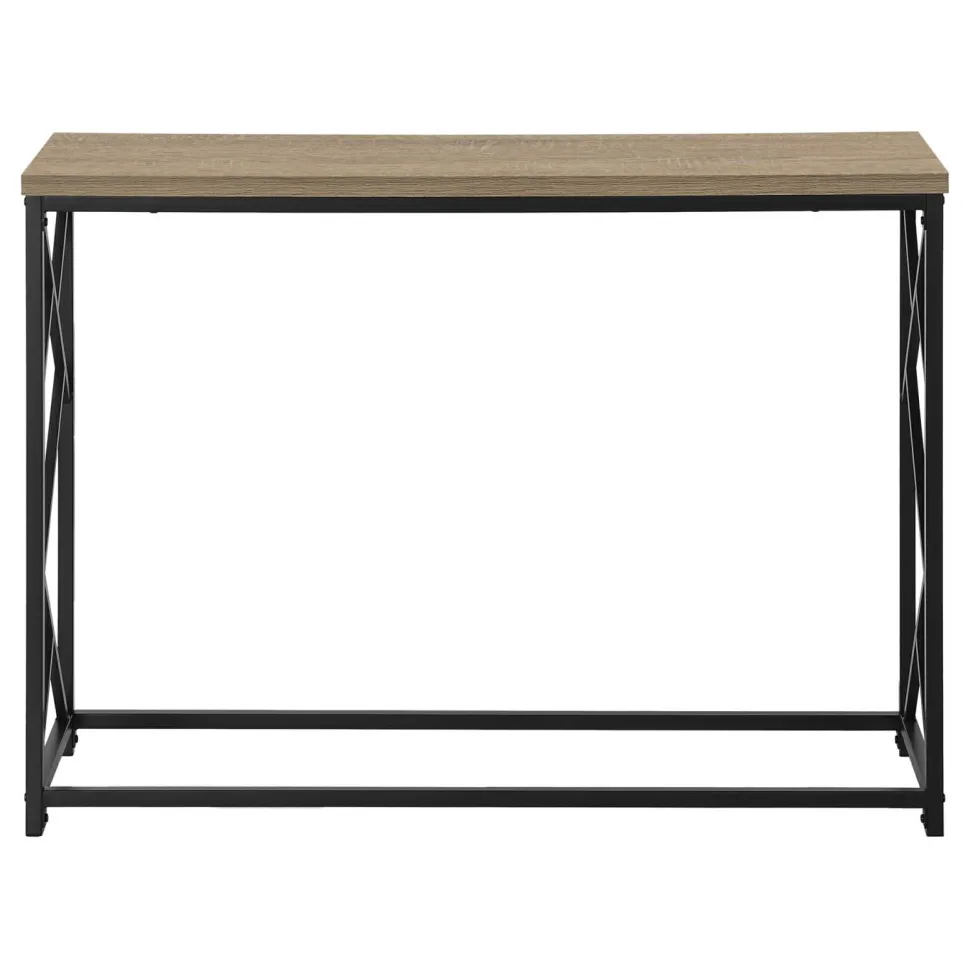 Accent Table, Console, Entryway, Narrow, Sofa, Living Room, Bedroom, Brown Laminate, Black Metal, Contemporary, Modern