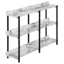 Accent Table, Console, Entryway, Narrow, Sofa, Living Room, Bedroom, White Marble Look Laminate, Black Metal, Contemporary, Modern