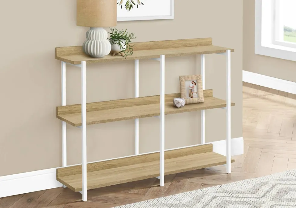 Accent Table, Console, Entryway, Narrow, Sofa, Living Room, Bedroom, Natural Laminate, Black Metal, Contemporary, Modern