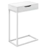 Accent Table, C-shaped, End, Side, Snack, Storage Drawer, Living Room, Bedroom, White Laminate, White Metal, Contemporary, Modern