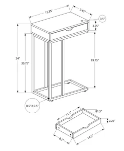 Accent Table, C-shaped, End, Side, Snack, Storage Drawer, Living Room, Bedroom, White Laminate, Grey Metal, Contemporary, Modern