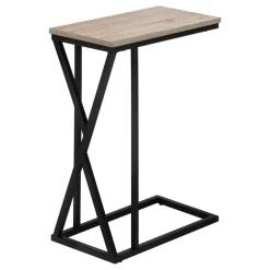 Accent Table, C-shaped, End, Side, Snack, Living Room, Bedroom, Brown Laminate, Black Metal, Contemporary, Modern