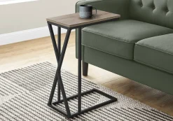 Accent Table, C-shaped, End, Side, Snack, Living Room, Bedroom, Brown Laminate, Black Metal, Contemporary, Modern
