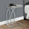 Accent Table, C-shaped, End, Side, Snack, Living Room, Bedroom, Grey Laminate, Chrome Metal, Contemporary, Modern