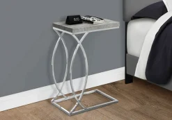 Accent Table, C-shaped, End, Side, Snack, Living Room, Bedroom, Grey Laminate, Chrome Metal, Contemporary, Modern