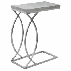 Accent Table, C-shaped, End, Side, Snack, Living Room, Bedroom, Grey Laminate, Chrome Metal, Contemporary, Modern