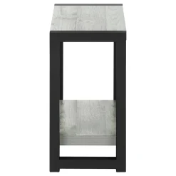 Accent Table, Side, End, Narrow, Small, 2 Tier, Living Room, Bedroom, Grey Laminate, Black Metal, Contemporary, Modern
