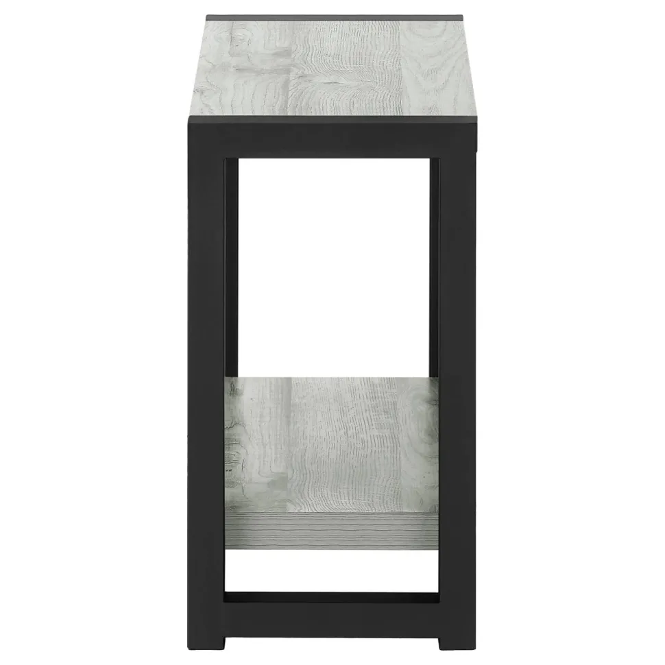 Accent Table, Side, End, Narrow, Small, 2 Tier, Living Room, Bedroom, Grey Laminate, Black Metal, Contemporary, Modern