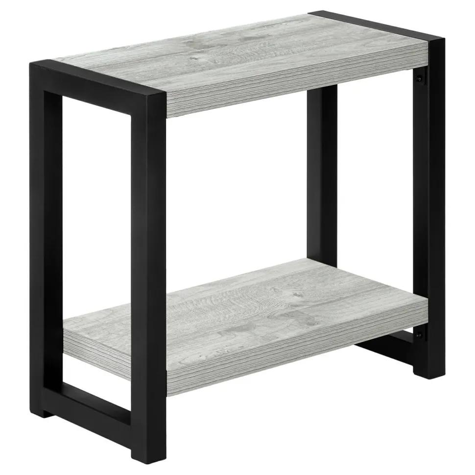 Accent Table, Side, End, Narrow, Small, 2 Tier, Living Room, Bedroom, Grey Laminate, Black Metal, Contemporary, Modern