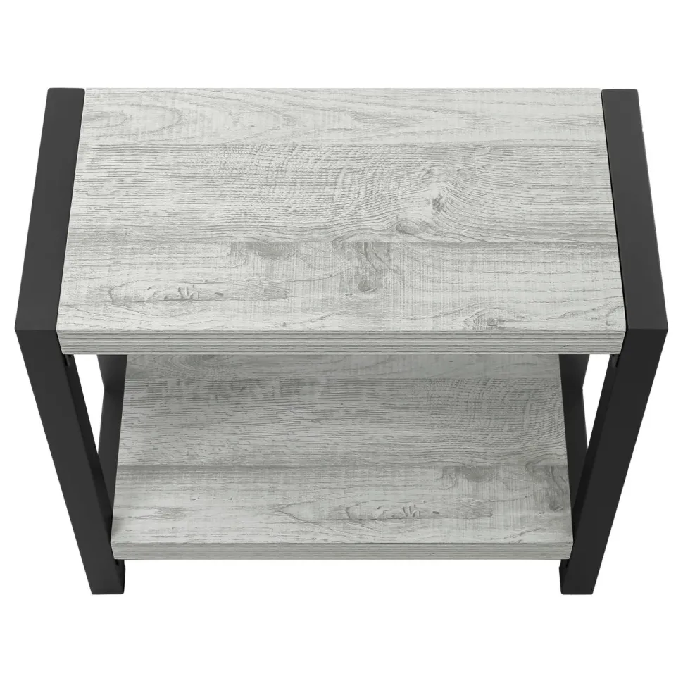 Accent Table, Side, End, Narrow, Small, 2 Tier, Living Room, Bedroom, Grey Laminate, Black Metal, Contemporary, Modern