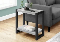 Accent Table, Side, End, Narrow, Small, 2 Tier, Living Room, Bedroom, Grey Laminate, Black Metal, Contemporary, Modern