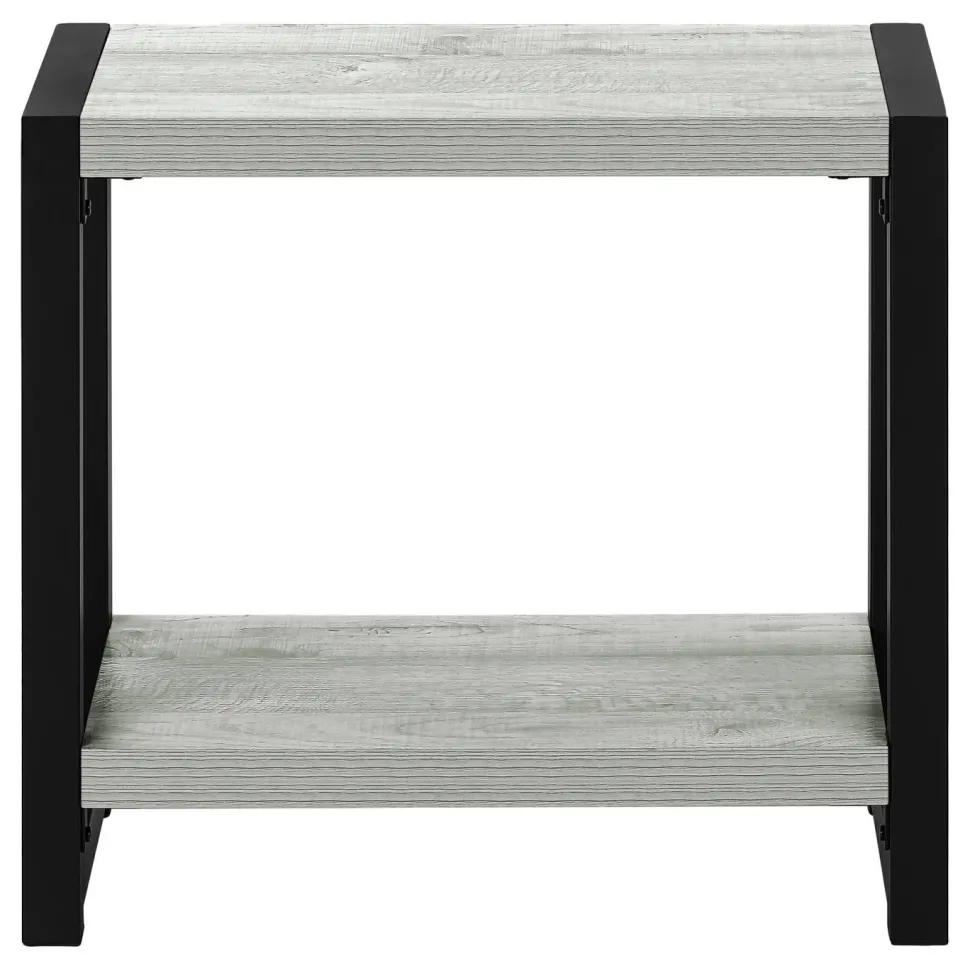 Accent Table, Side, End, Narrow, Small, 2 Tier, Living Room, Bedroom, Grey Laminate, Black Metal, Contemporary, Modern