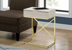 Accent Table, Side, End, Nightstand, Lamp, Storage Drawer, Living Room, Bedroom, Beige Marble Look Laminate, Gold Metal, Contemporary, Modern