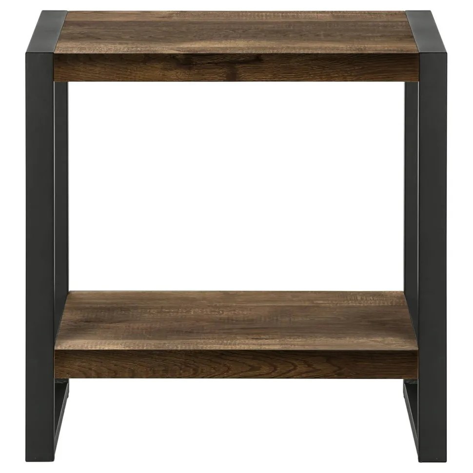 Accent Table, Side, End, Nightstand, Lamp, Living Room, Bedroom, Brown Laminate, Black Metal, Industrial