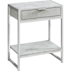 Accent Table, Side, End, Nightstand, Lamp, Storage Drawer, Living Room, Bedroom, Grey Laminate, Chrome Metal, Contemporary, Modern