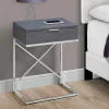 Accent Table, Side, End, Nightstand, Lamp, Storage Drawer, Living Room, Bedroom, Grey Laminate, Chrome Metal, Contemporary, Modern