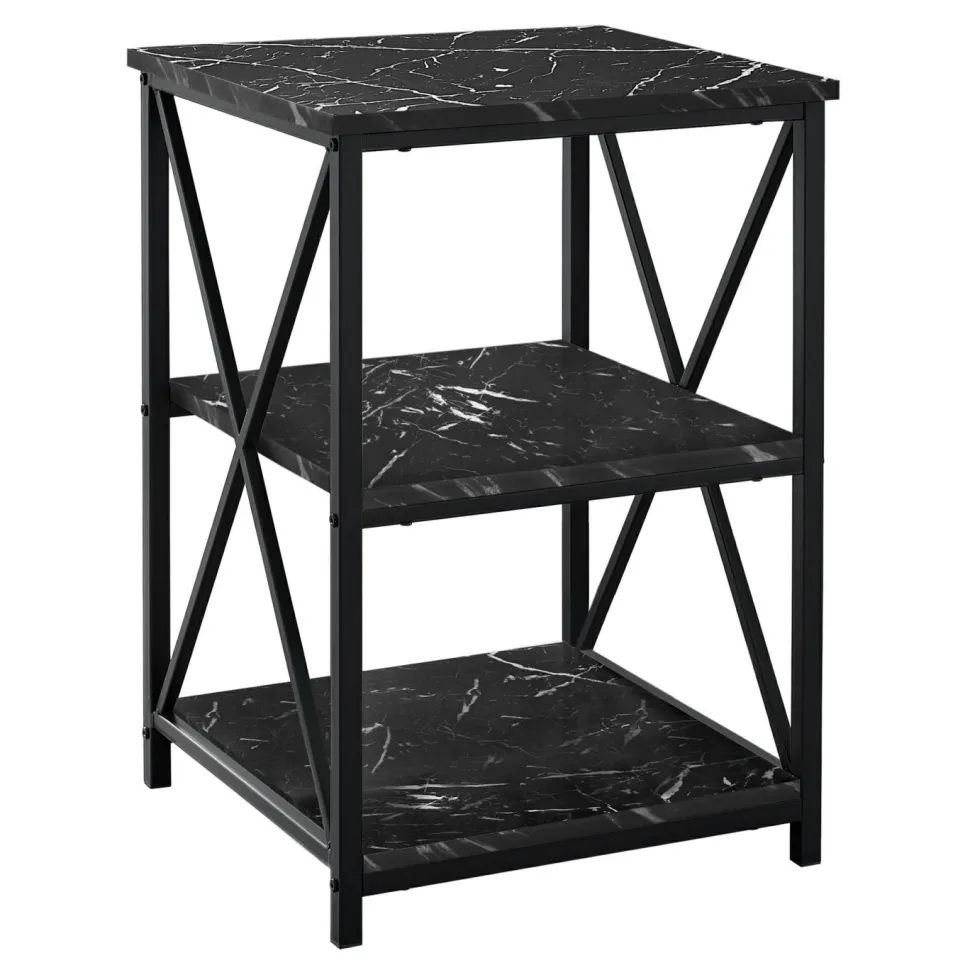 Accent Table, Side, End, Nightstand, Lamp, Living Room, Bedroom, Black Marble Look Laminate, Black Metal, Contemporary, Modern