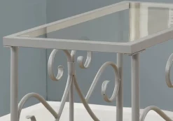 Accent Table, Side, End, Nightstand, Lamp, Living Room, Bedroom, Clear Tempered Glass, Grey Metal, Traditional
