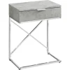 Accent Table, Side, End, Nightstand, Lamp, Storage Drawer, Living Room, Bedroom, Grey Laminate, Chrome Metal, Contemporary, Modern