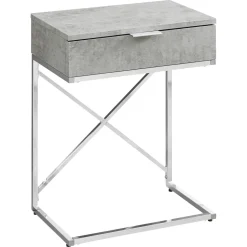 Accent Table, Side, End, Nightstand, Lamp, Storage Drawer, Living Room, Bedroom, Grey Laminate, Chrome Metal, Contemporary, Modern