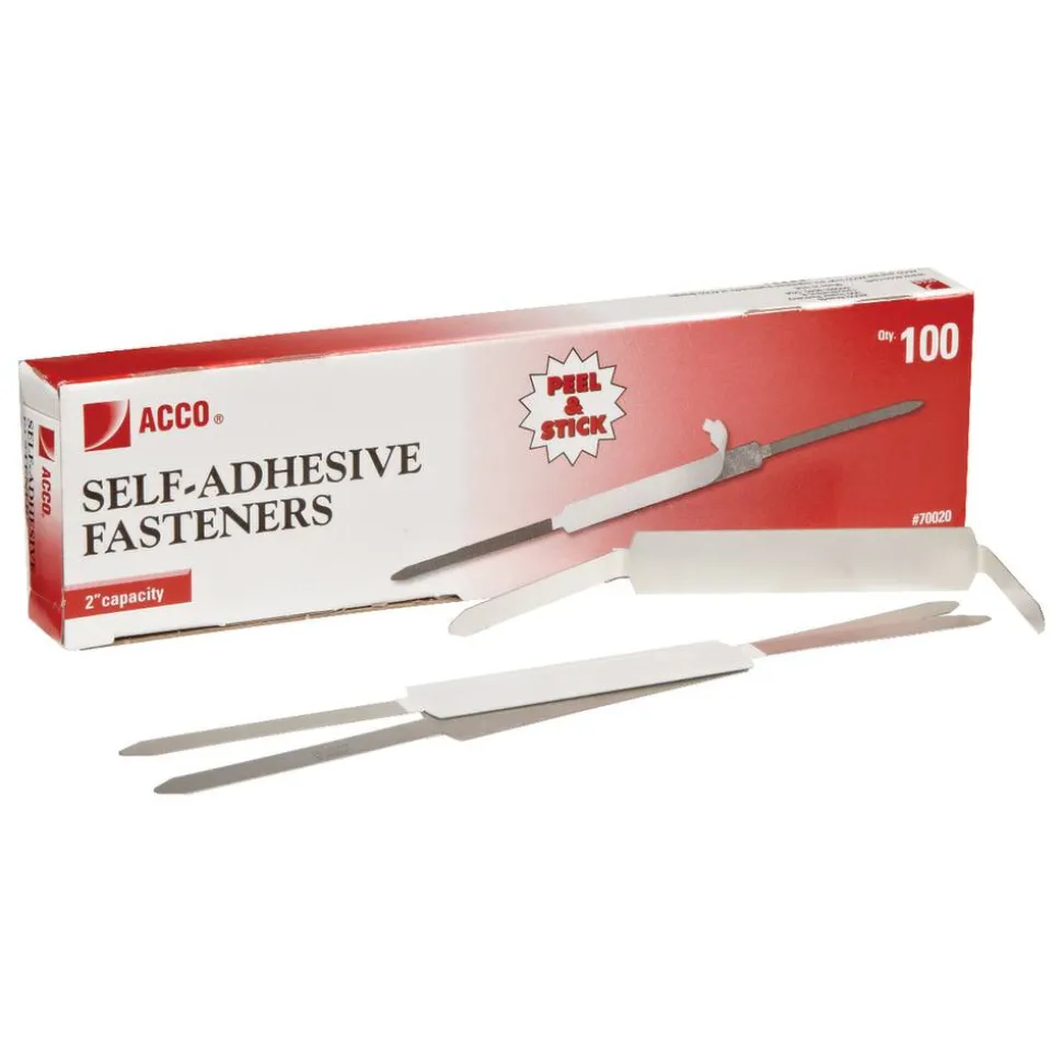 ACCO Economy Self-Adhesive Fasteners, 2 3/4 Long, Silver, Box Of 100