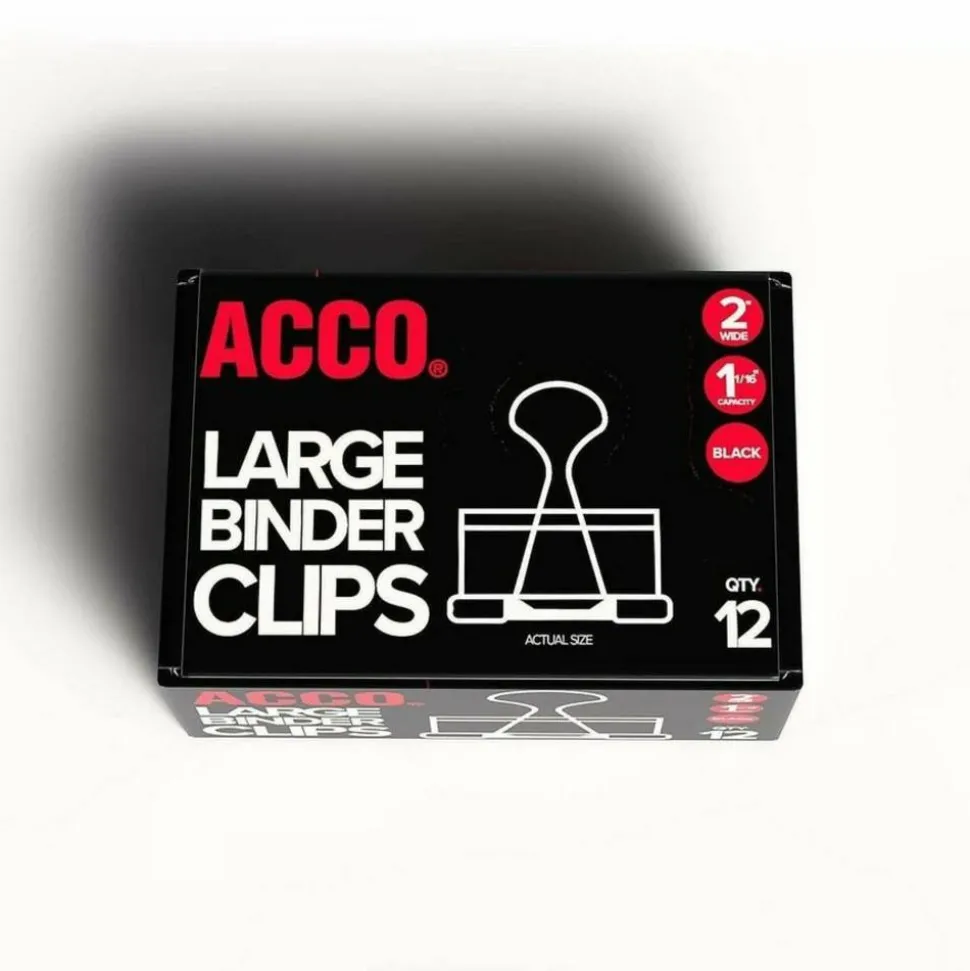 ACCO Binder Clips, Large, Black, Box Of 12