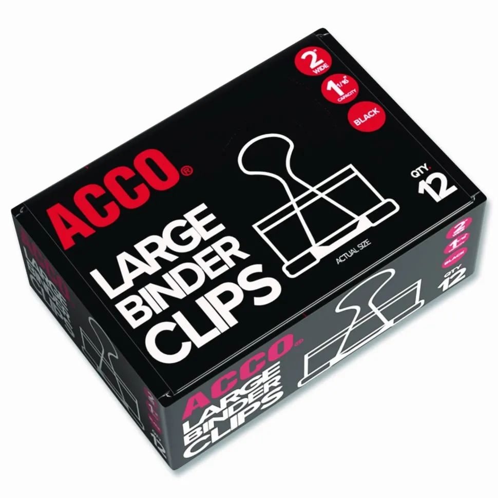 ACCO Binder Clips, Large, Black, Box Of 12