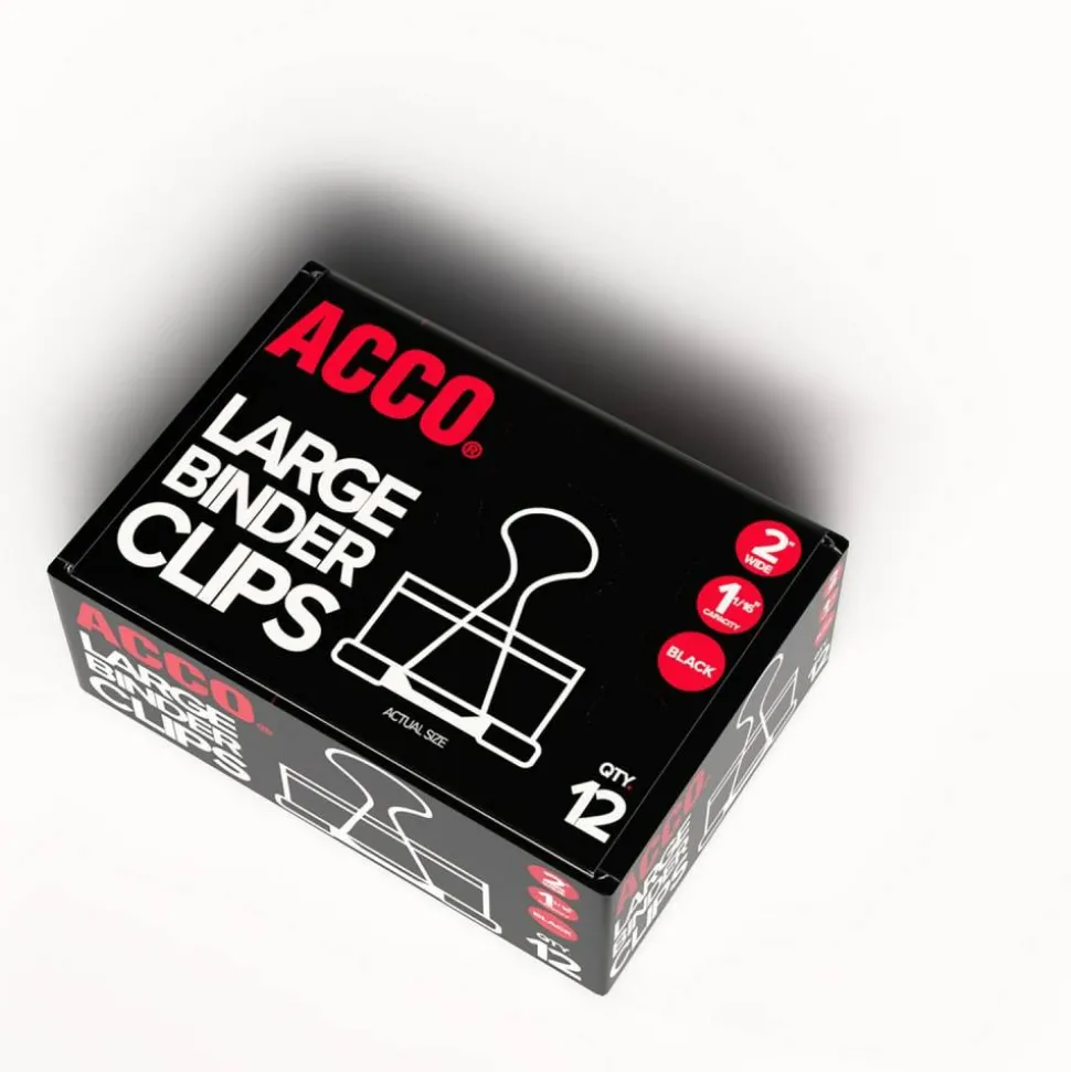 ACCO Binder Clips, Large, Black, Box Of 12