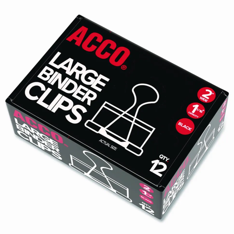 ACCO Binder Clips, Large, Black, Box Of 12