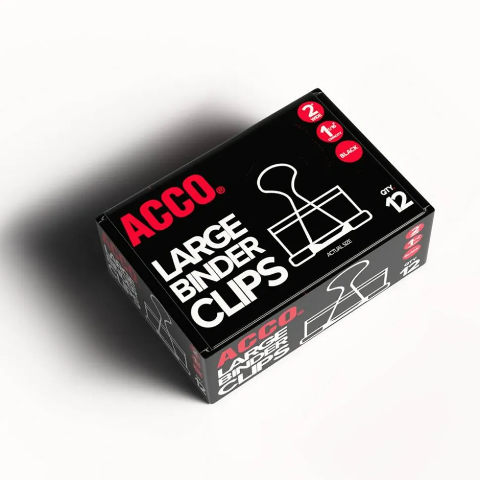 ACCO Binder Clips, Large, Black, Box Of 12