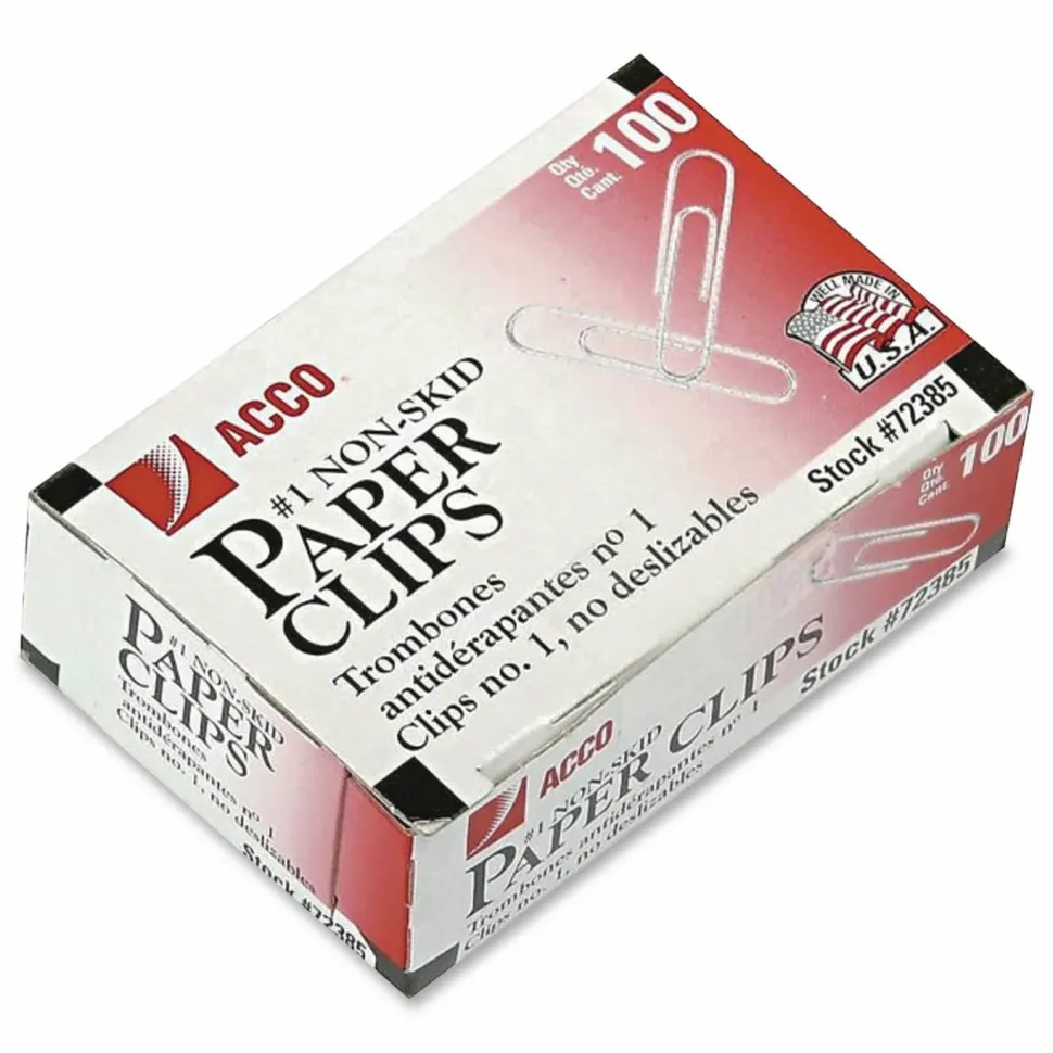 ACCO Economy Paper Clips, 1000 Total, No. 1, Silver, 100 Per Box, Pack Of 10 Boxes