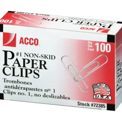 ACCO Economy Paper Clips, 1000 Total, No. 1, Silver, 100 Per Box, Pack Of 10 Boxes