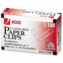 ACCO Economy Paper Clips, 1000 Total, No. 1, Silver, 100 Per Box, Pack Of 10 Boxes