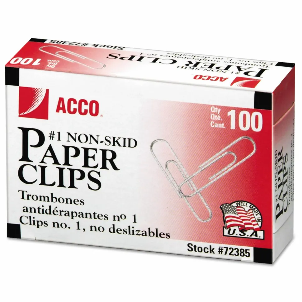 ACCO Economy Paper Clips, 1000 Total, No. 1, Silver, 100 Per Box, Pack Of 10 Boxes