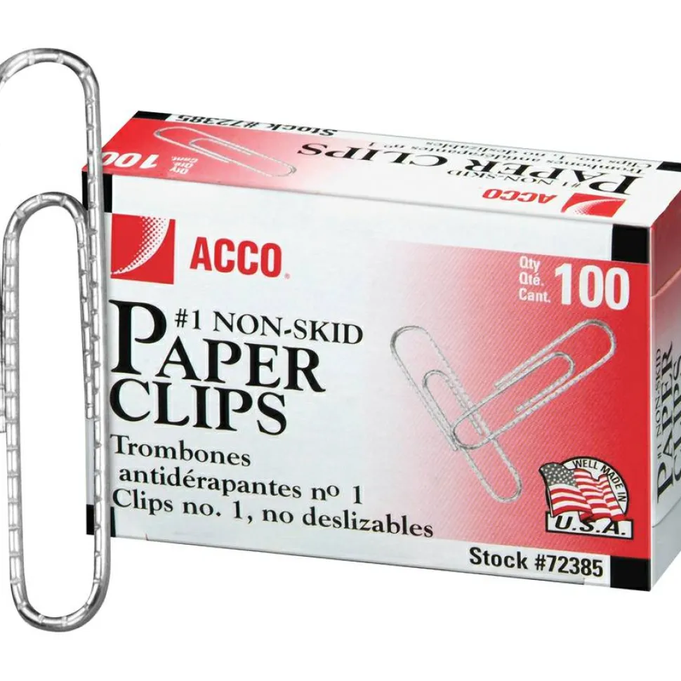 ACCO Economy Paper Clips, 1000 Total, No. 1, Silver, 100 Per Box, Pack Of 10 Boxes