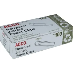 ACCO Paper Clips, Box Of 100, Jumbo, 90% Recycled, Silver