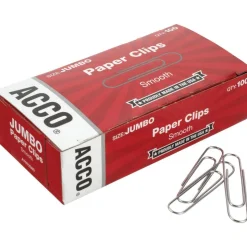 ACCO Paper Clips, Jumbo, Smooth, Silver, 20-Sheet Capacity, 100 Clips/Box, 10 Boxes/Pack