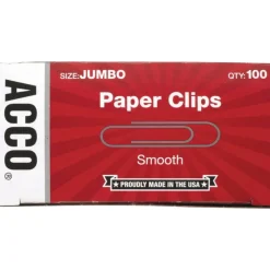 ACCO Paper Clips, Jumbo, Smooth, Silver, 20-Sheet Capacity, 100 Clips/Box, 10 Boxes/Pack