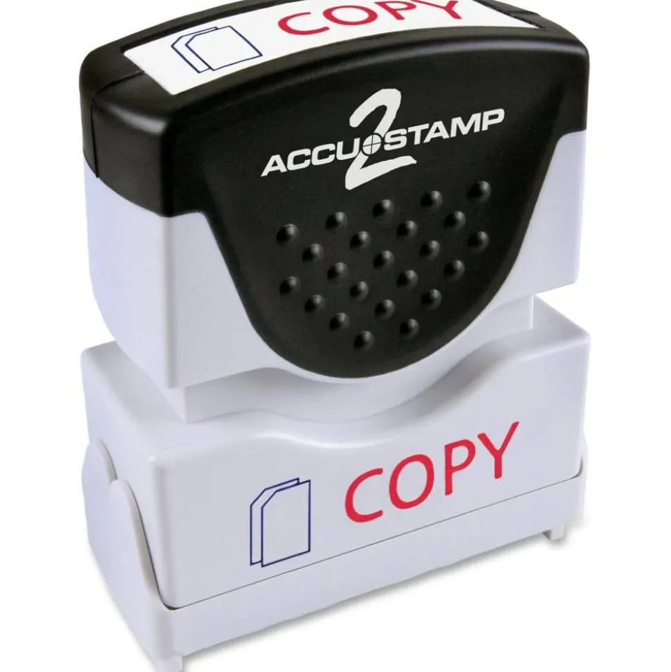 AccuStamp2 Copy Stamp, Shutter Pre-Inked Two-Color Copy Stamp, 1/2" x 1-5/8" Impression, Red/Blue Ink
