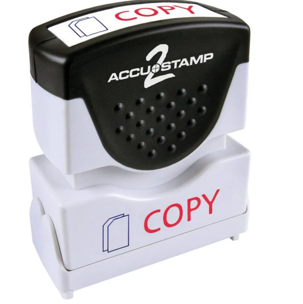 AccuStamp2 Copy Stamp, Shutter Pre-Inked Two-Color Copy Stamp, 1/2" x 1-5/8" Impression, Red/Blue Ink