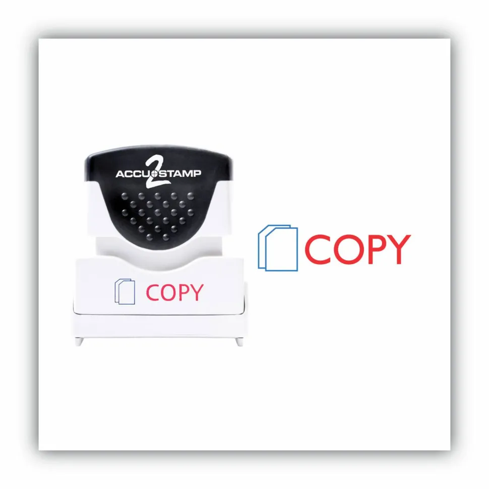 AccuStamp2 Copy Stamp, Shutter Pre-Inked Two-Color Copy Stamp, 1/2" x 1-5/8" Impression, Red/Blue Ink