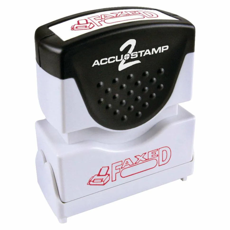AccuStamp2 Pre-Inked Message Stamp, "Faxed", Red/Blue