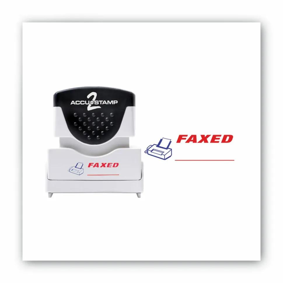 AccuStamp2 Pre-Inked Message Stamp, "Faxed", Red/Blue