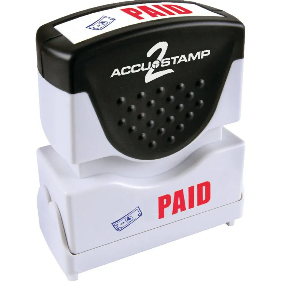 AccuStamp Pre-Ink Message Stamp, "Paid", Blue/Red