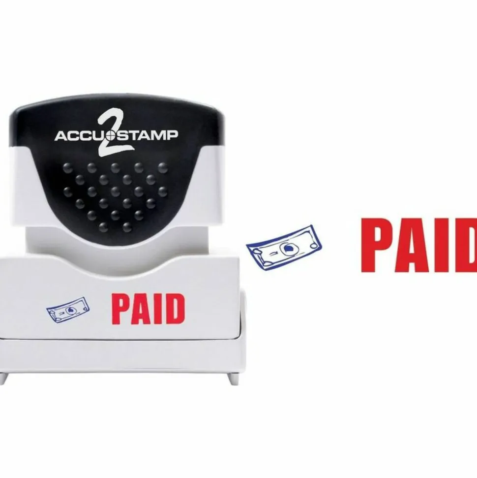 AccuStamp Pre-Ink Message Stamp, "Paid", Blue/Red