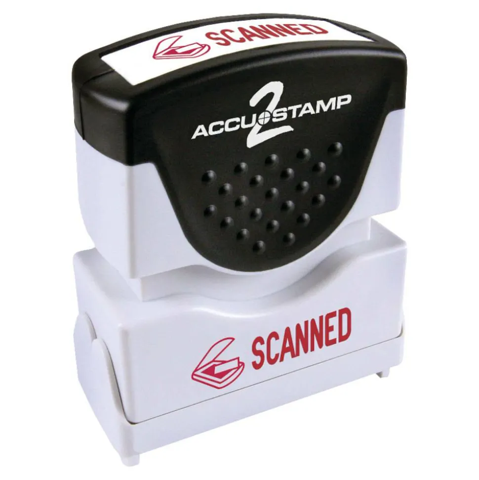 AccuStamp2 Scanned Stamp, Shutter Pre-Inked One-Color SCANNED Stamp, 1/2" x 1-5/8" Impression, Red Ink